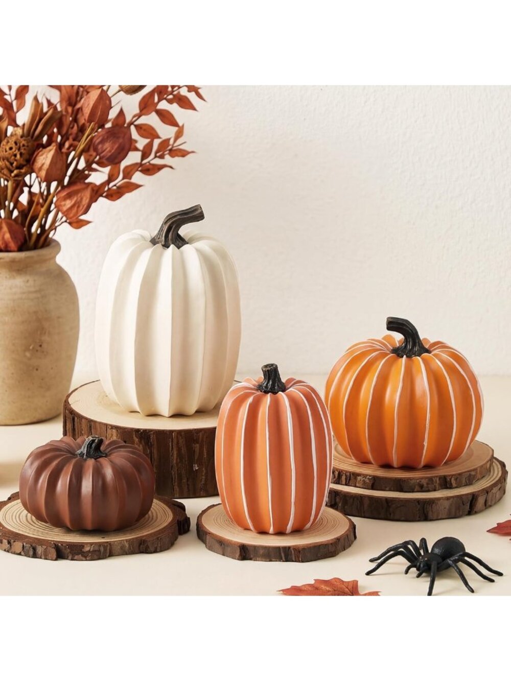 4 Pcs Fall Pumpkin Decor - Harvest Resin Pumpkin Figurines for Thanksgiving
